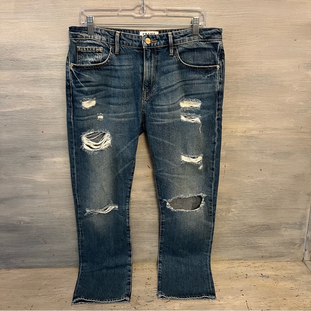 Frame Denim Le Grand Garçon Low Rise Distressed Straight Leg Jeans GC
